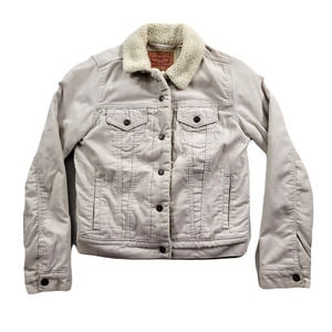 Levis Sherpa Trucker Jacket‎ Womens XS White Corduroy Type 3